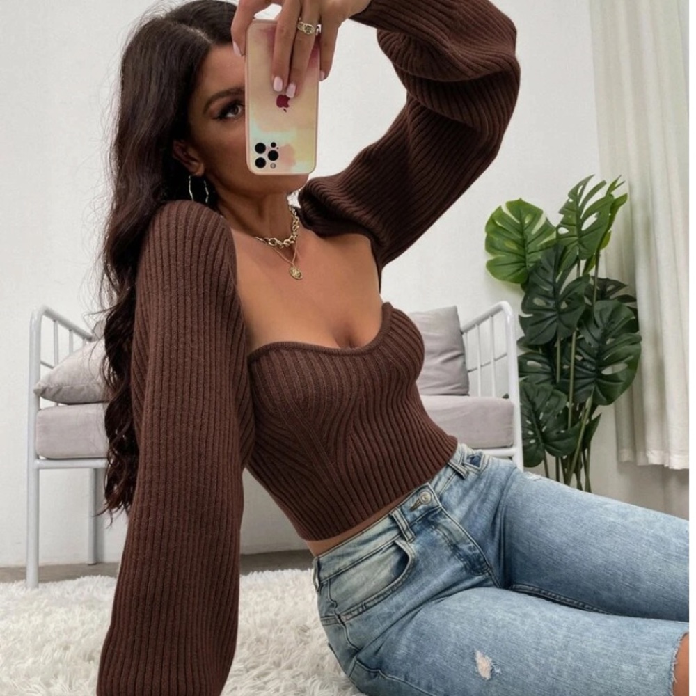 NWOT Shein Brown Knitted Tube Top & Bolero Sweater